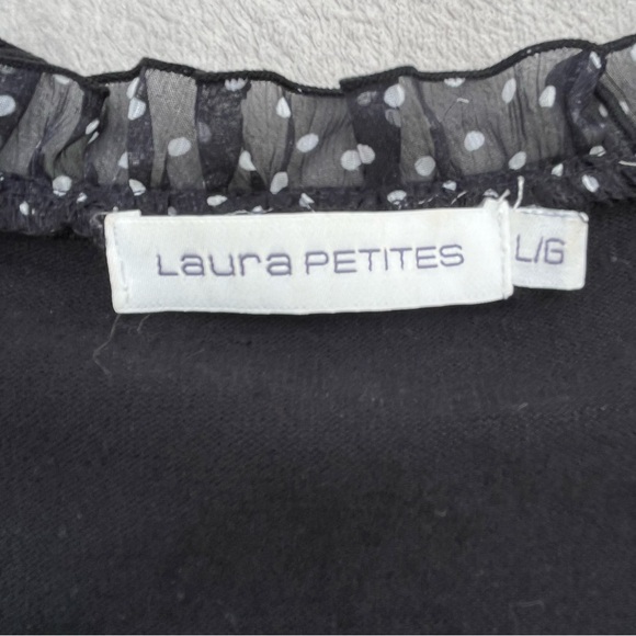 Laura Petites Black One Button Cardigan Sweater With Roses & Ruffles - Picture 4 of 11